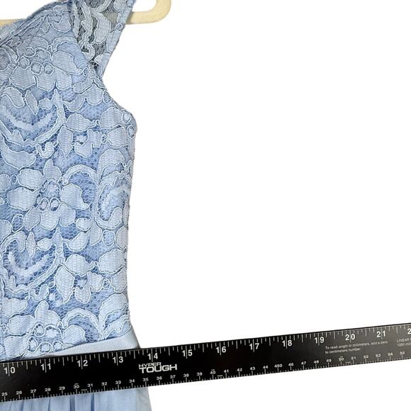 Davids Bridal Formal Gown Womens 2 Light Blue Off Shoulder Slit Lace‎ Prom Dress - Picture 11 of 15